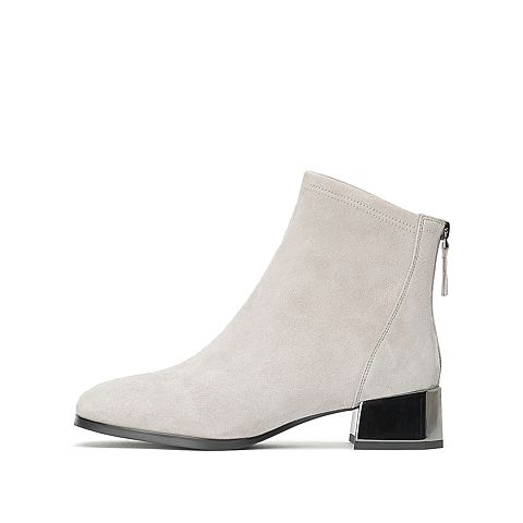 思加图冬季新款方头时尚简约羊绒皮短靴女皮靴子R9203DD9