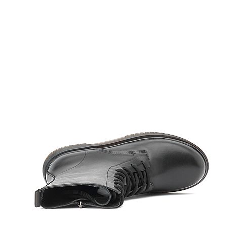 思加图冬季新款马丁靴系带侧拉链粗跟牛皮中靴女皮靴子N4304DZ9