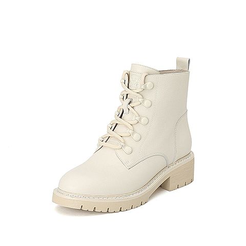 思加图冬季新款系带厚底马丁靴简约牛皮革女短靴子S9026DD9