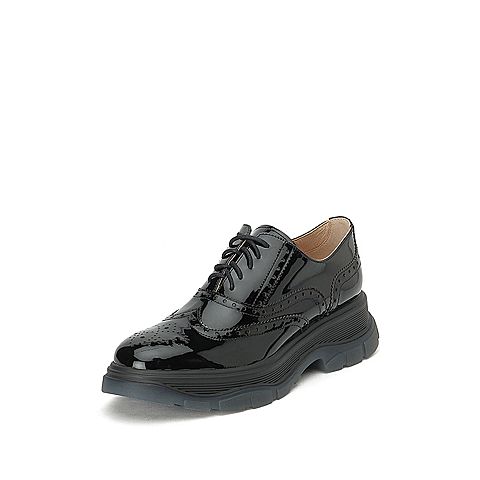 思加图2020春季新款复古英伦风皮鞋厚底单鞋系带女休闲鞋9H241AM0