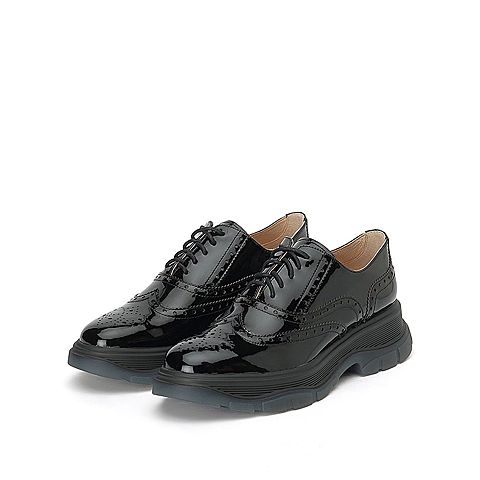 思加图2020春季新款复古英伦风皮鞋厚底单鞋系带女休闲鞋9H241AM0