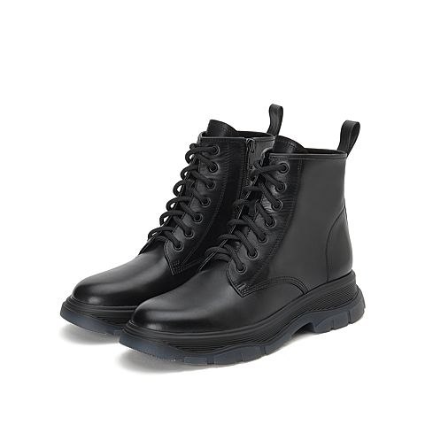 思加图2020冬季新款厚底系带马丁靴牛皮革女皮靴短靴子9W301DD0