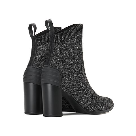 思加图2020冬季新款尖头粗高跟飞织帮面个性袜靴女短靴子9H114DD0