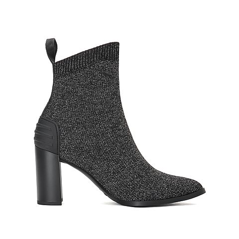 思加图2020冬季新款尖头粗高跟飞织帮面个性袜靴女短靴子9H114DD0