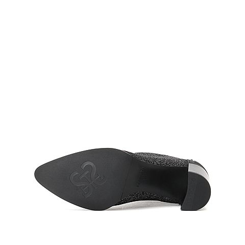 思加图2020冬季新款尖头粗高跟飞织帮面个性袜靴女短靴子9H114DD0