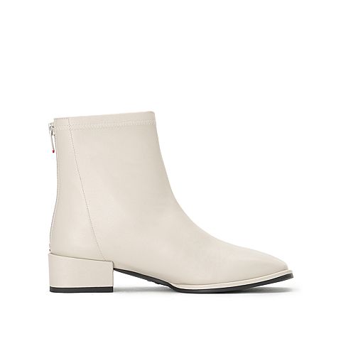 思加图2020冬季新款简约方头后拉链牛皮革短靴女皮靴子EAE01DD0