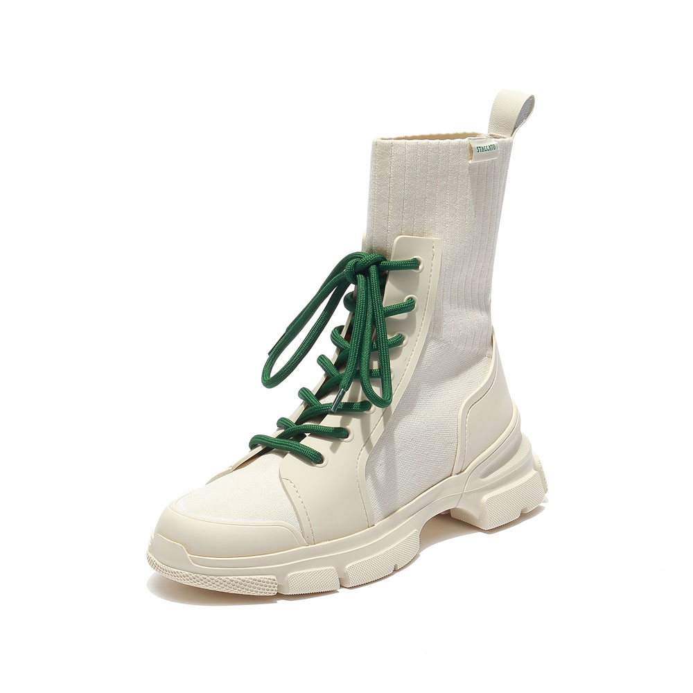 思加图2020冬季新款厚底系带中靴TPU胶片女皮靴9LI29DZ0