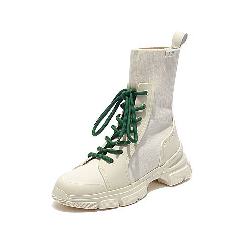 思加图2020冬季新款厚底系带中靴TPU胶片女皮靴9LI29DZ0
