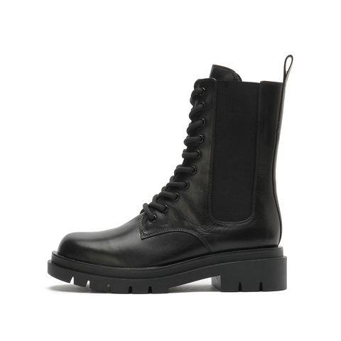 思加图2020冬季新款系带拉链帅气马丁靴英伦女中靴9YJ02DZ0