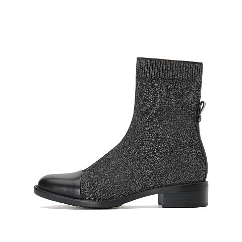 思加图2020冬季新款套筒粗跟袜靴瘦瘦靴中靴女皮靴子9H272DZ0