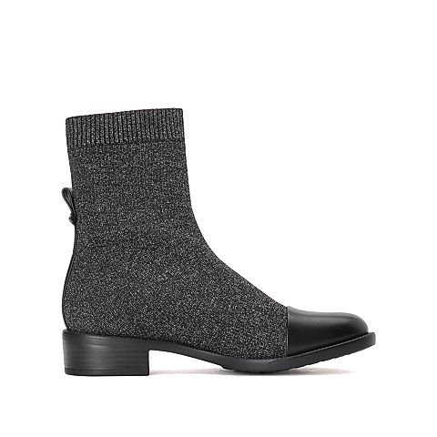 思加图2020冬季新款套筒粗跟袜靴瘦瘦靴中靴女皮靴子9H272DZ0