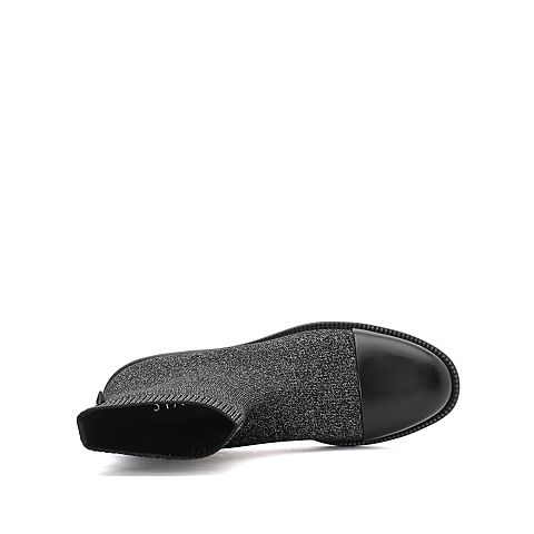 思加图2020冬季新款套筒粗跟袜靴瘦瘦靴中靴女皮靴子9H272DZ0