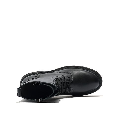 思加图2020冬季新款帅气铆钉马丁靴厚底英伦风中靴女皮靴D2068DZ0