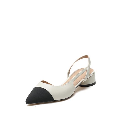 思加图2021春季新款格纹撞色法式尖头圆跟低跟凉鞋女鞋子9ER36AH1