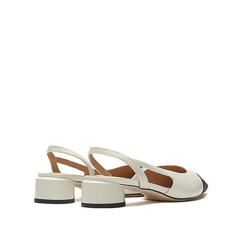 思加图2021春季新款格纹撞色法式尖头圆跟低跟凉鞋女鞋子9ER36AH1