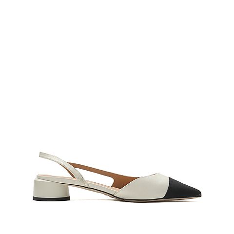 思加图2021春季新款格纹撞色法式尖头圆跟低跟凉鞋女鞋子9ER36AH1