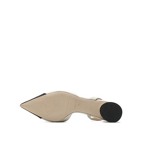 思加图2021春季新款格纹撞色法式尖头圆跟低跟凉鞋女鞋子9ER36AH1