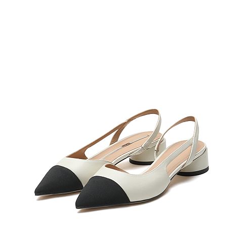 思加图2021春季新款格纹撞色法式尖头圆跟低跟凉鞋女鞋子9ER36AH1