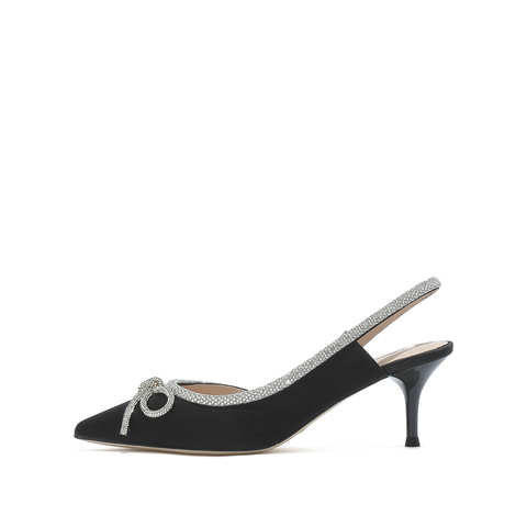 思加图2021春季新款仙女鞋蝴蝶结丝光缎面细高跟鞋女凉鞋9NW40AH1