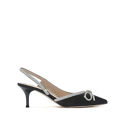 思加图2021春季新款仙女鞋蝴蝶结丝光缎面细高跟鞋女凉鞋9NW40AH1