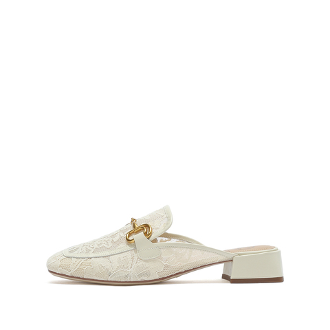 思加图2021春季新款复古方头穆勒鞋婚鞋女蕾丝外穿拖凉鞋9SC59AH1