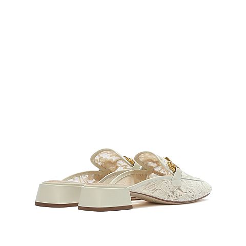 思加图2021春季新款复古方头穆勒鞋婚鞋女蕾丝外穿拖凉鞋9SC59AH1