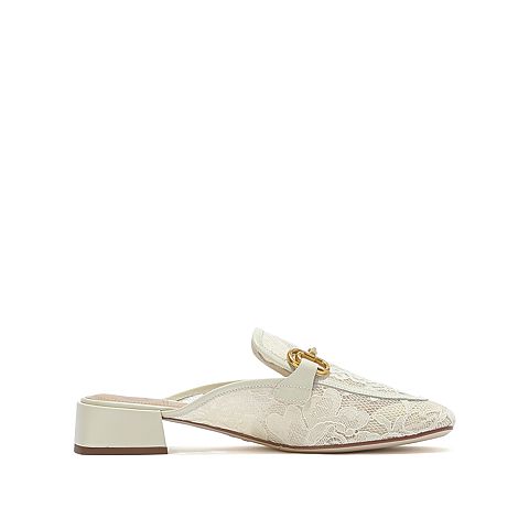 思加图2021春季新款复古方头穆勒鞋婚鞋女蕾丝外穿拖凉鞋9SC59AH1