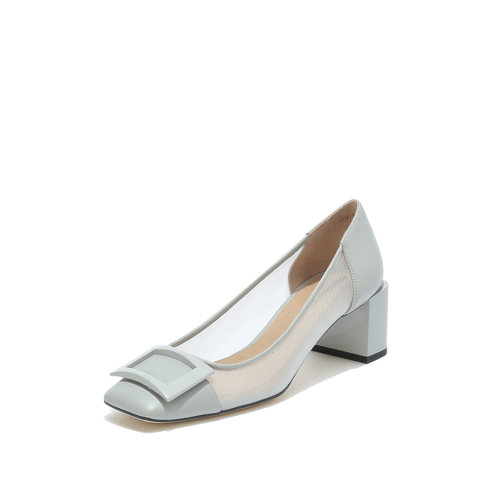 思加图2021春季新款复古方头中跟鞋粗跟单鞋休闲女鞋子9UP17AQ1