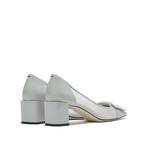 思加图2021春季新款复古方头中跟鞋粗跟单鞋休闲女鞋子9UP17AQ1