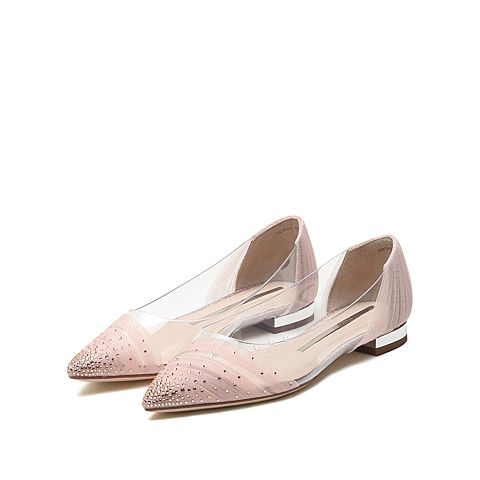 思加图2021春季新款仙女鞋婚鞋甜美尖头平底鞋水钻女单鞋9WW05AQ1