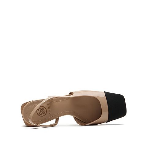 思加图2021春季新款复古方头凉鞋粗跟凉鞋女皮包头凉鞋子9UP16AH1