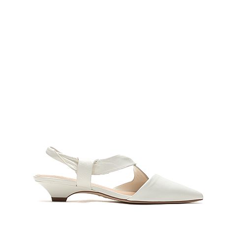 思加图2021春季新款时尚法式风尖头低跟凉鞋女皮猫跟凉鞋EBS01AH1