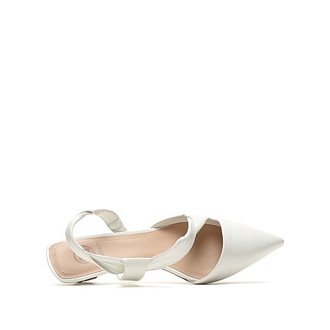 思加图2021春季新款时尚法式风尖头低跟凉鞋女皮猫跟凉鞋EBS01AH1