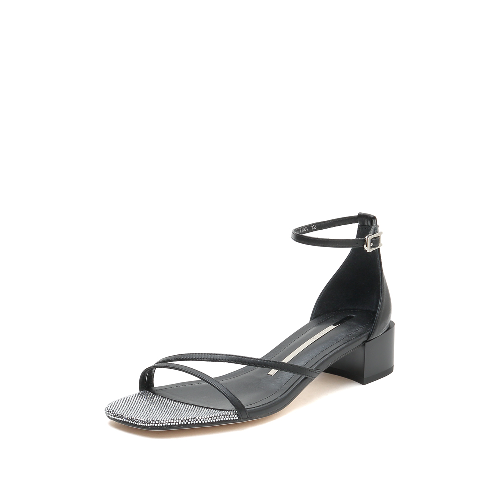 思加图2021夏季新款简约一字带凉鞋粗跟女皮凉鞋EBO06BY1