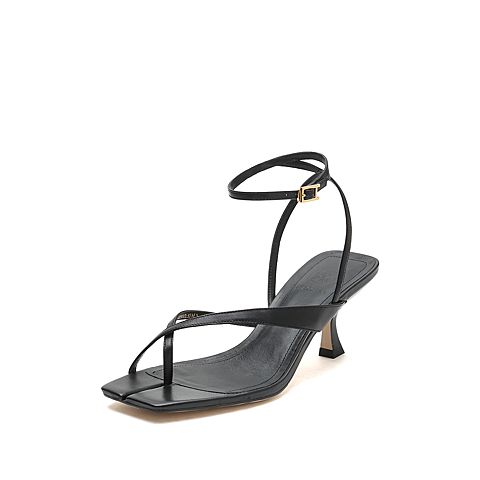 思加图2021夏季新款套趾交叉带高跟凉鞋女一字带粗跟凉鞋EBQ07BL1