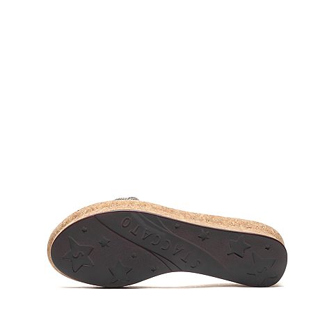 思加图2021夏季新款仙女鞋蝴蝶结厚底坡跟拖可外穿女凉拖EYB63BT1