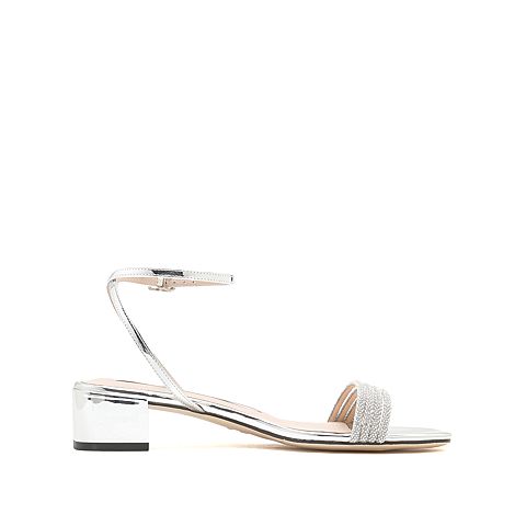 思加图2021夏季新款仙女鞋ins潮一字带凉鞋透明方跟凉鞋EBO04BL1