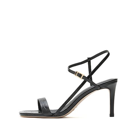 思加图2021夏季新款奶油鞋鳄纹一字带凉鞋细高跟鞋女凉鞋EBB06BL1