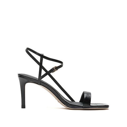 思加图2021夏季新款奶油鞋鳄纹一字带凉鞋细高跟鞋女凉鞋EBB06BL1