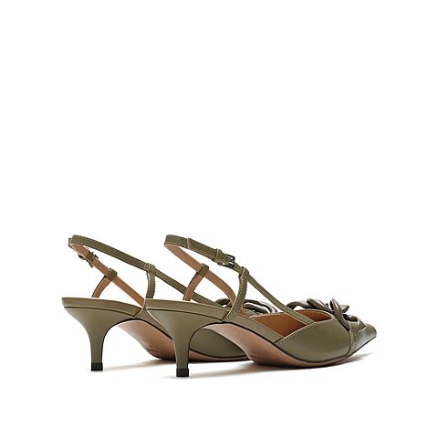 思加图2021夏季新款气质尖头猫跟凉鞋女皮锁链细跟凉鞋子A2085AH1