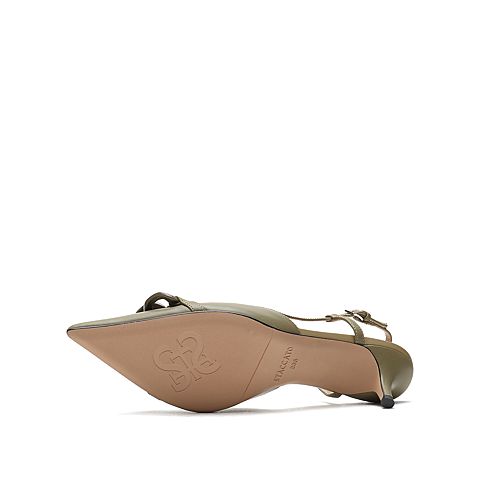 思加图2021夏季新款气质尖头猫跟凉鞋女皮锁链细跟凉鞋子A2085AH1