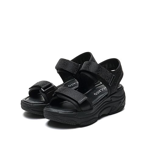 思加图2021夏季新款休闲运动凉鞋女厚底凉鞋魔术贴凉鞋B6406BL1