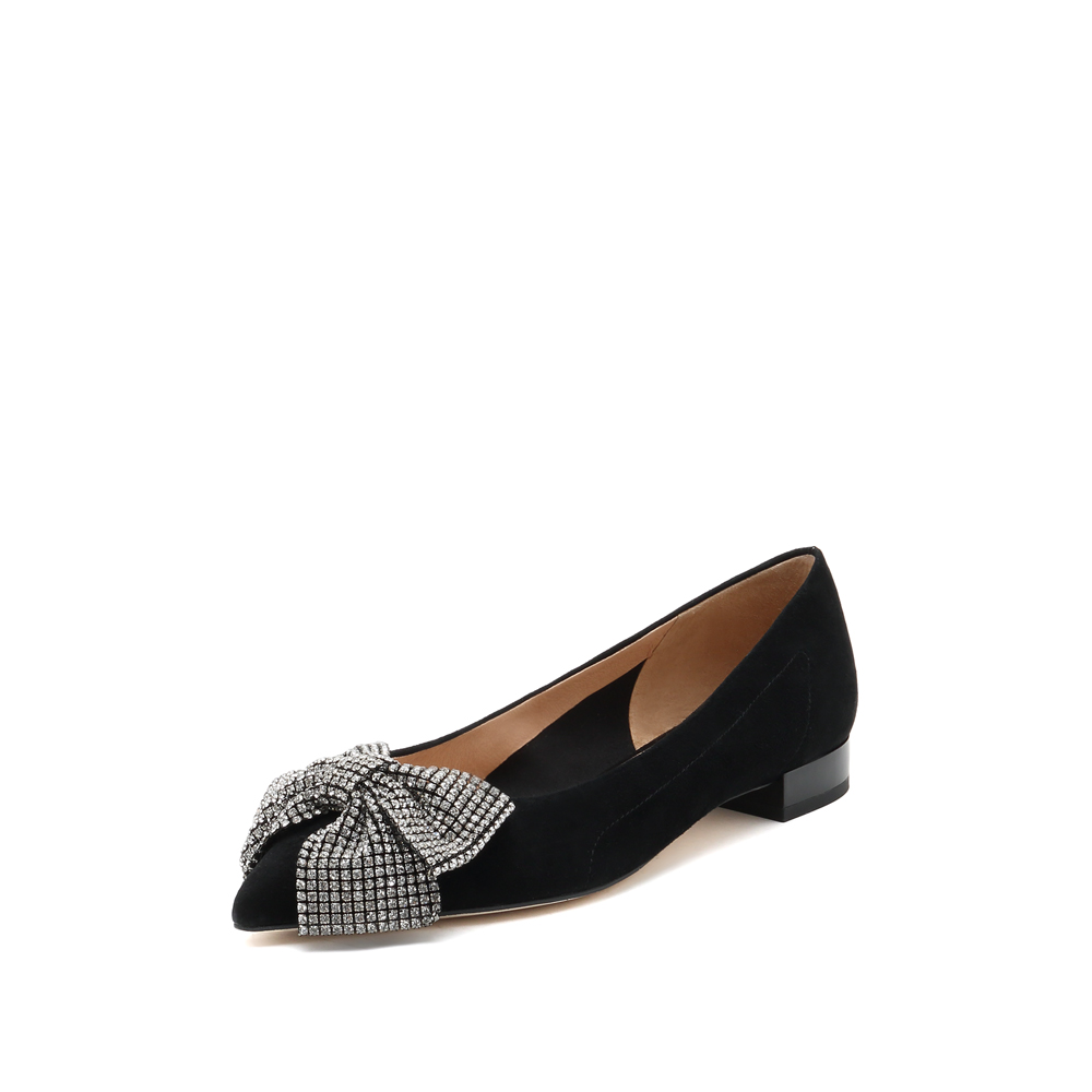 思加图2021秋季新款优雅蝴蝶结水钻尖头浅口鞋单鞋女皮鞋EBZ05CQ1