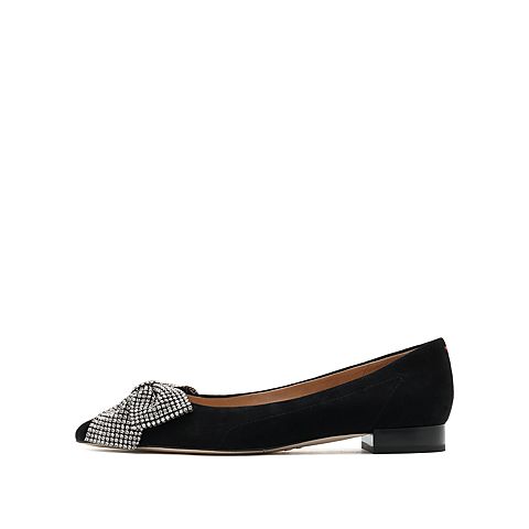 思加图2021秋季新款优雅蝴蝶结水钻尖头浅口鞋单鞋女皮鞋EBZ05CQ1