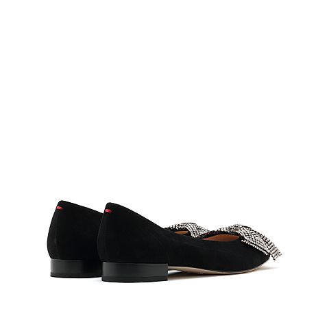 思加图2021秋季新款优雅蝴蝶结水钻尖头浅口鞋单鞋女皮鞋EBZ05CQ1