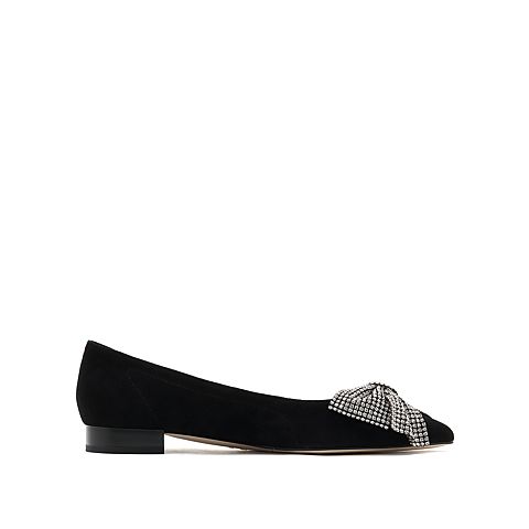 思加图2021秋季新款优雅蝴蝶结水钻尖头浅口鞋单鞋女皮鞋EBZ05CQ1