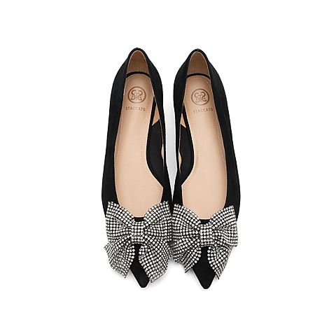 思加图2021秋季新款优雅蝴蝶结水钻尖头浅口鞋单鞋女皮鞋EBZ05CQ1