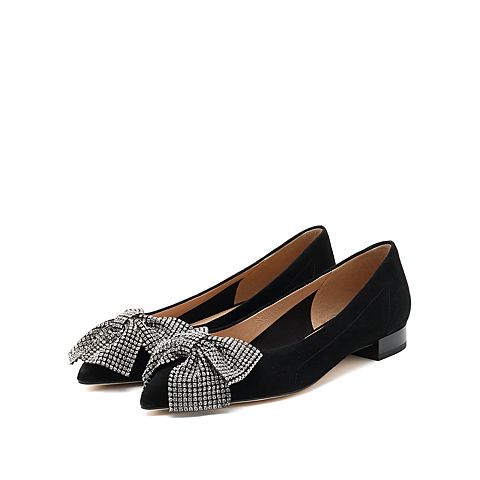 思加图2021秋季新款优雅蝴蝶结水钻尖头浅口鞋单鞋女皮鞋EBZ05CQ1