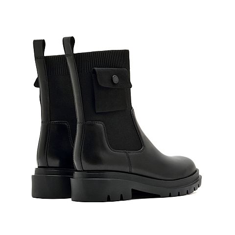 思加图2021冬季新款简约袜靴圆头粗跟弹力靴瘦瘦靴女皮靴9YJ14DS1