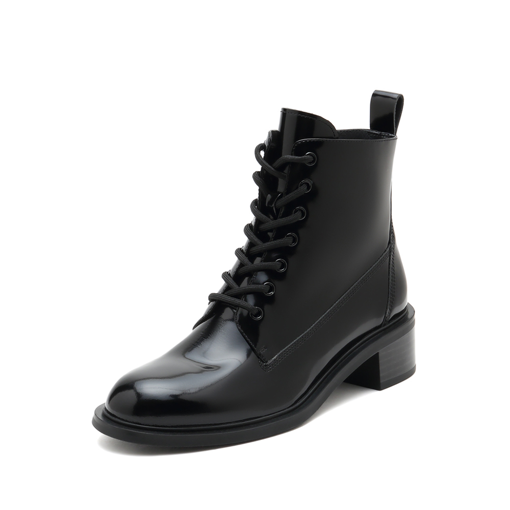 思加图2021冬季新款英伦风时尚马丁靴圆头粗跟短筒靴女靴EC301DD1